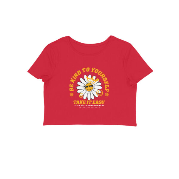 Black Crop Top for Women – "Be Kind to Yourself" Positive Quote | 180 GSM Cotton | Casual Curved Fit
