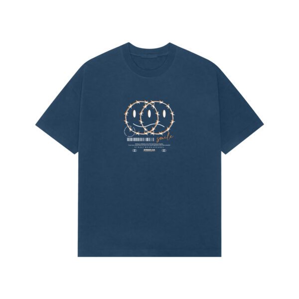 Premium Oversized Unisex T-Shirt – "Smile" | Navy Blue | 240 GSM Heavy Cotton | Minimal Positive Streetwear