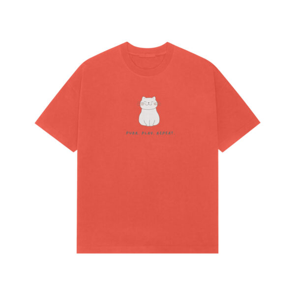 "Purr, Play, Repeat" Unisex Oversized Cat Graphic T-Shirt – 100% Cotton | Playful Streetwear - Image 3