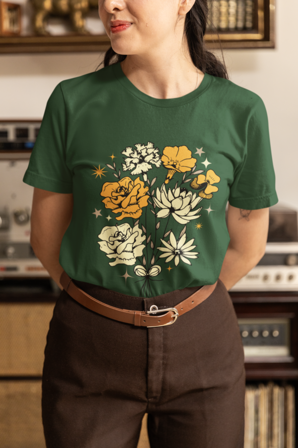 Stylish Olive Green Flower Print T-Shirt for Women – Regular Fit, Soft Cotton
