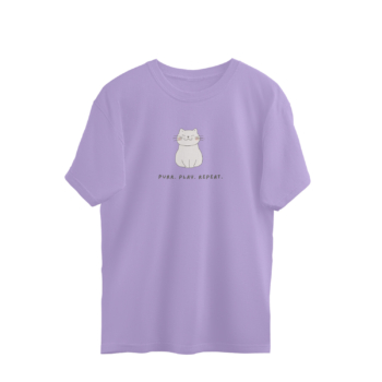 Oversized Unisex T-Shirt – “Purr, Play, Repeat” | Boxy Fit | 220 GSM Cat Lover Tee