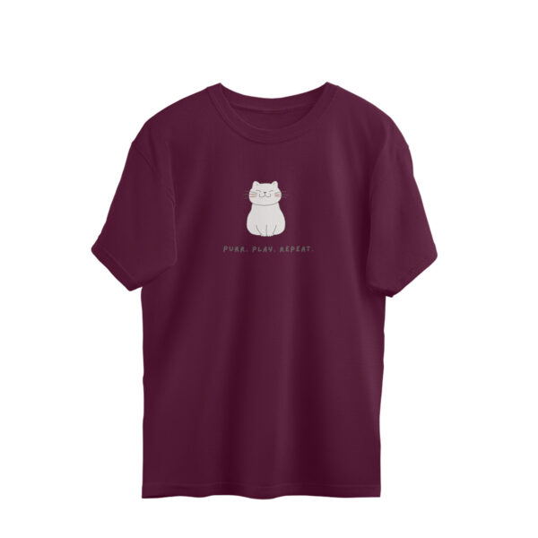 Oversized Unisex T-Shirt – "Purr, Play, Repeat" | Boxy Fit | 220 GSM Cat Lover Tee - Image 2